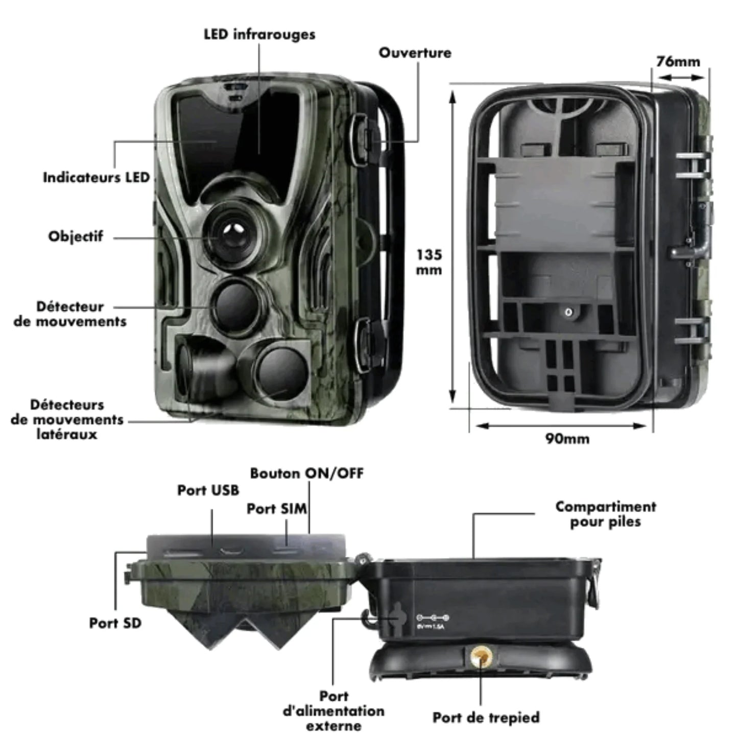 Piège Photo Suntekcam HC-801A + Batterie au Lithium 5000Mah